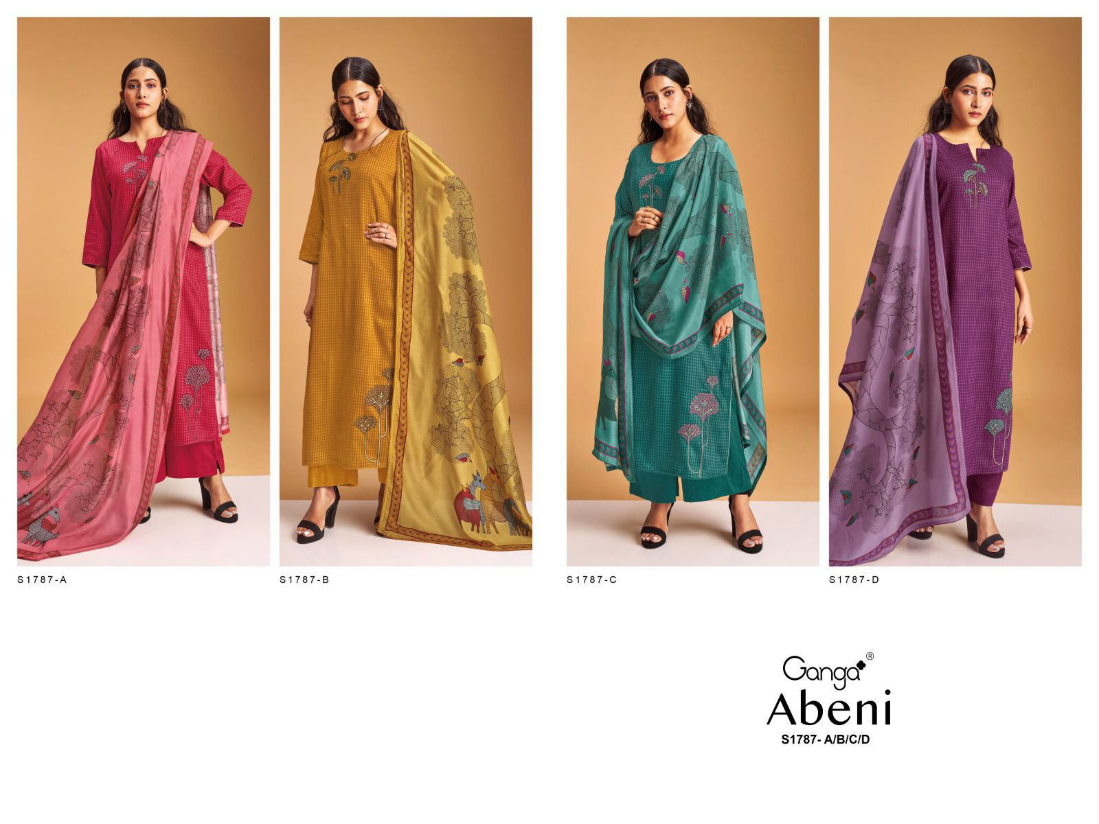 Abeni S1787 By Ganga Cotton Silk Printed Suits Catalog
